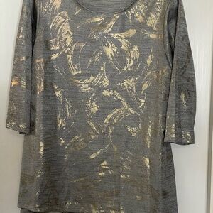 Zac & Rachel Metallic Gray and Gold Long Sleeve Top